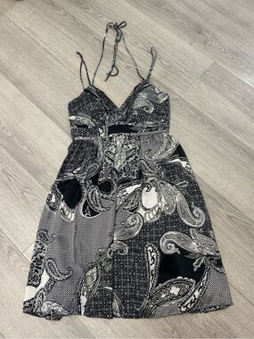 100% Silk OC by OC Paisley Print Summer Dress - Black & White